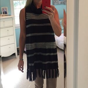 BB Dakota Black and Gray Striped Cowl Neck Sweater